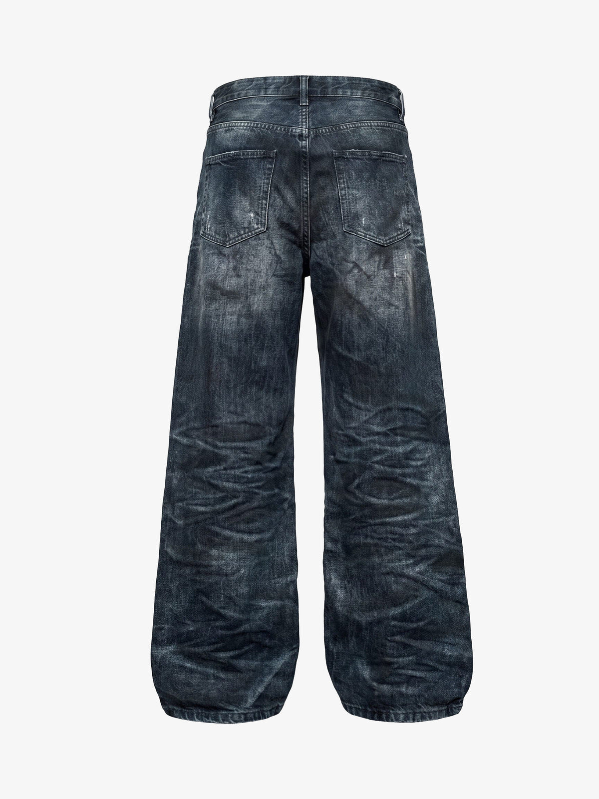 Dark Indigo Dirty Wash Wide Leg Jeans – back flat | XoKool