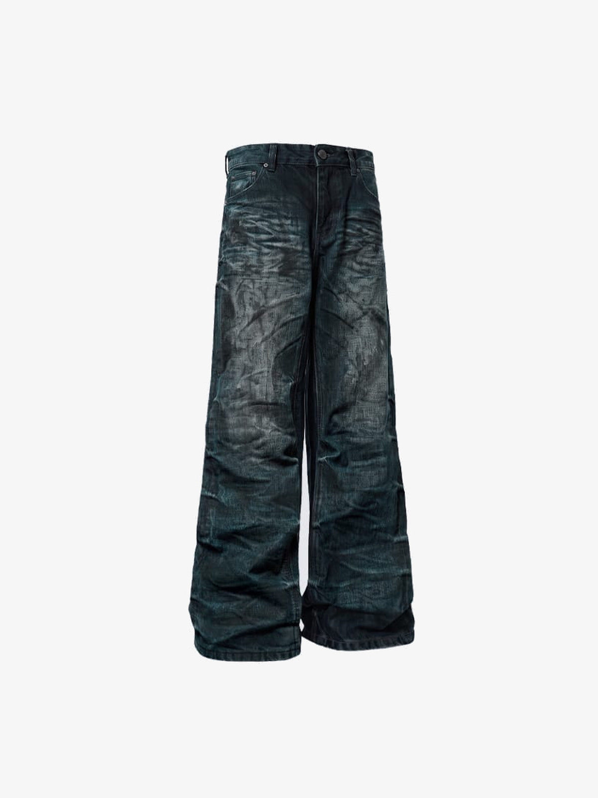 Dark Indigo Dirty Wash Wide Leg Jeans – Dark Indigo, front flat | XoKool