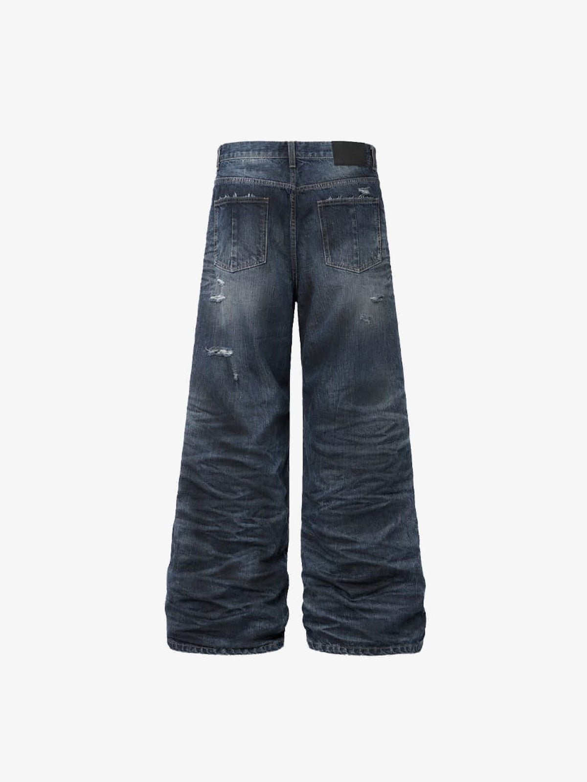 Jeans de pierna ancha desgastados vintage oscuro – vista trasera plana | XoKool