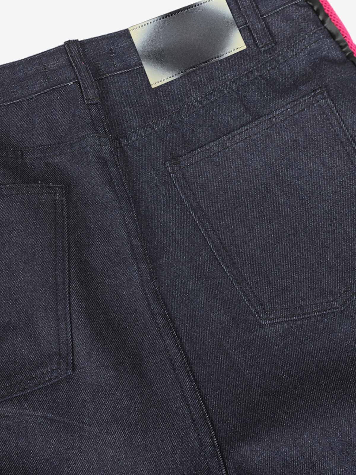 Dark Wash Baggy Jeans with Pink Mesh Panels – back pocket close-up | XoKool
