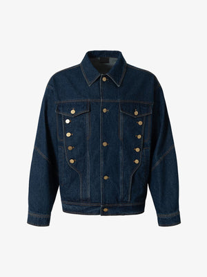 Dark Wash Denim Trucker Jacket with Metal Buttons – Dark Indigo, front | XoKool