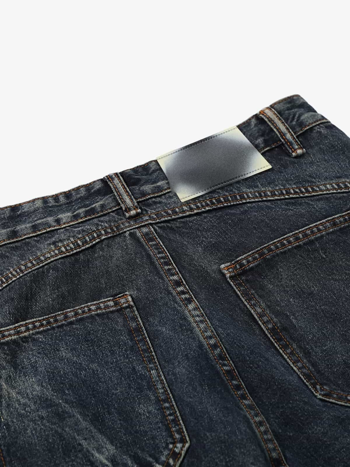 Dark Wash Wide Leg Cargo Jeans – Dark Blue, back waistband close-up | XoKool