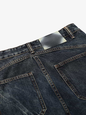 Dark Wash Wide Leg Cargo Jeans – Dark Blue, back waistband close-up | XoKool