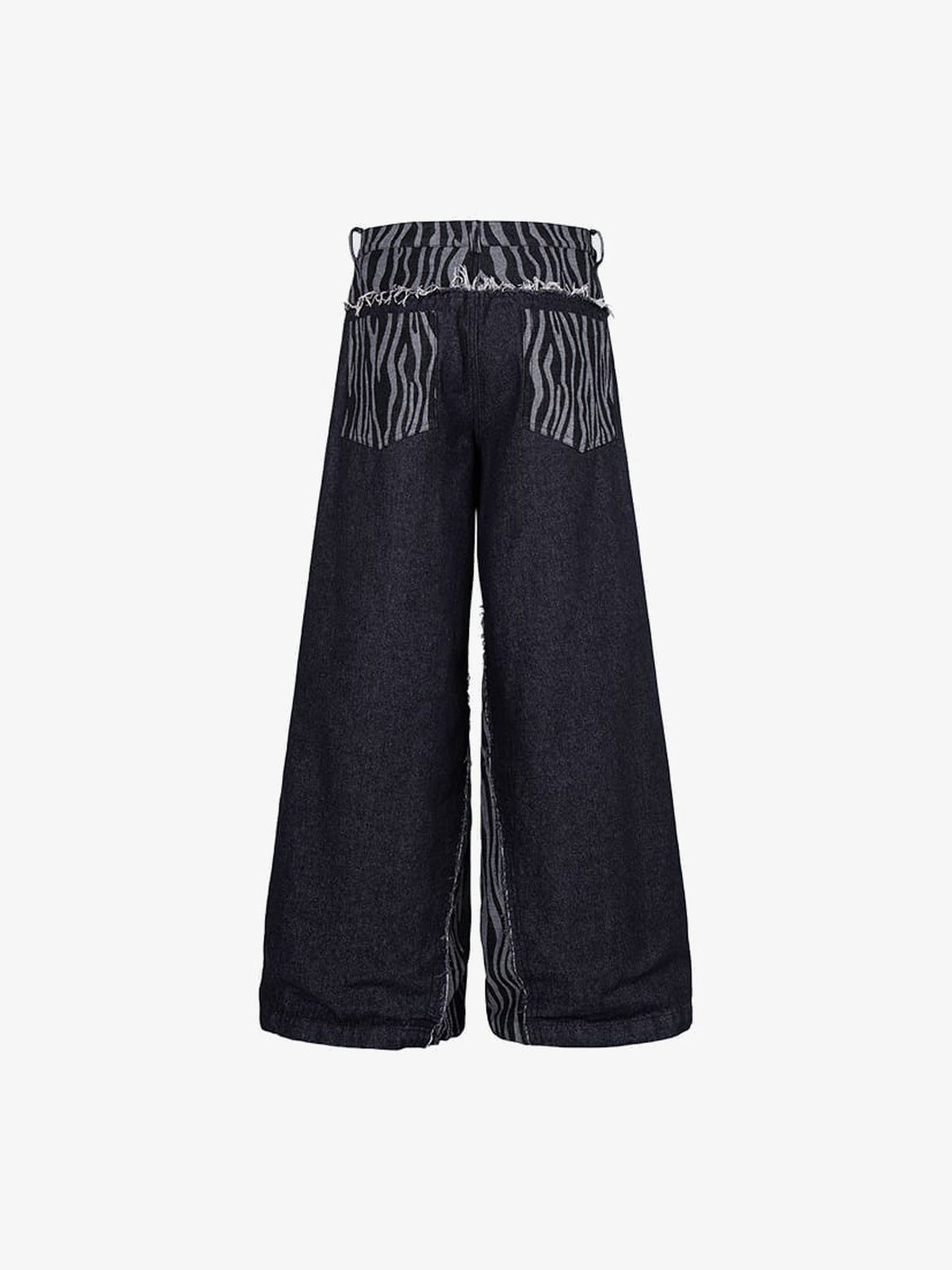Dark Wide Leg Jeans with Zebra Print Panels – back flat | XoKool