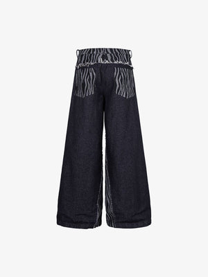 Dark Wide Leg Jeans with Zebra Print Panels – back flat | XoKool
