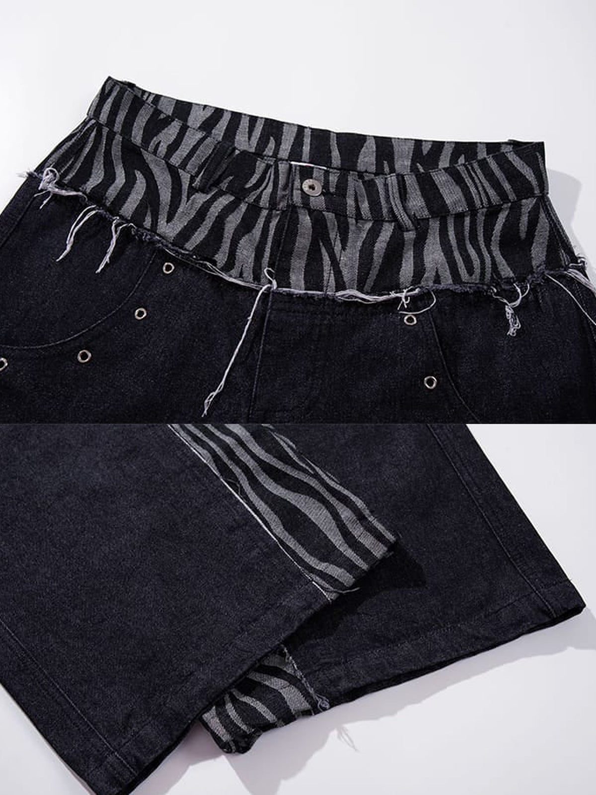 Zebra Print Jeans – waistband and hem close-up | XoKool