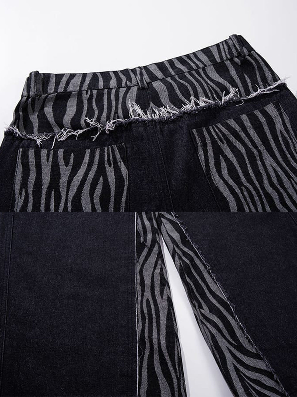 Zebra Print Jeans – waistband and inner-leg zebra panel close-up | XoKool