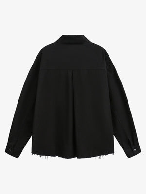 Fun Distressed Raw-Edge Printed Long-Sleeved Shirt - thumbnail 4