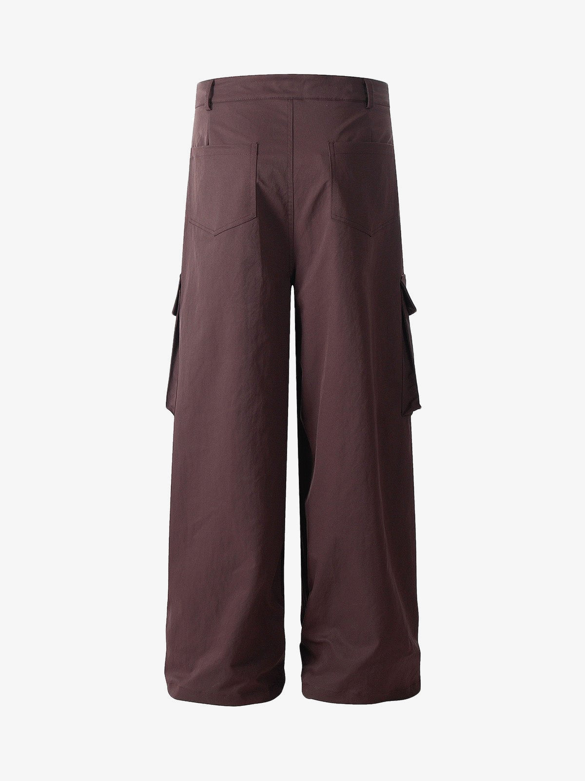 Wide Leg Cargo Pants with Button Tab Hem – Wine Red, back view | XoKool