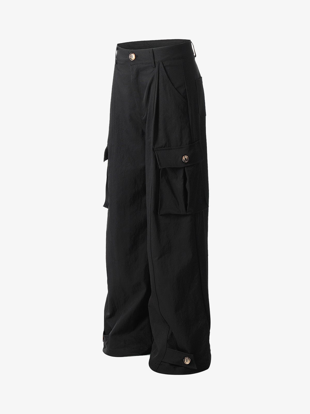 Wide leg cargo pants – Black, side view | XoKool