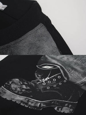 Denim illusion print tee – collar & boot print close-up | XoKool