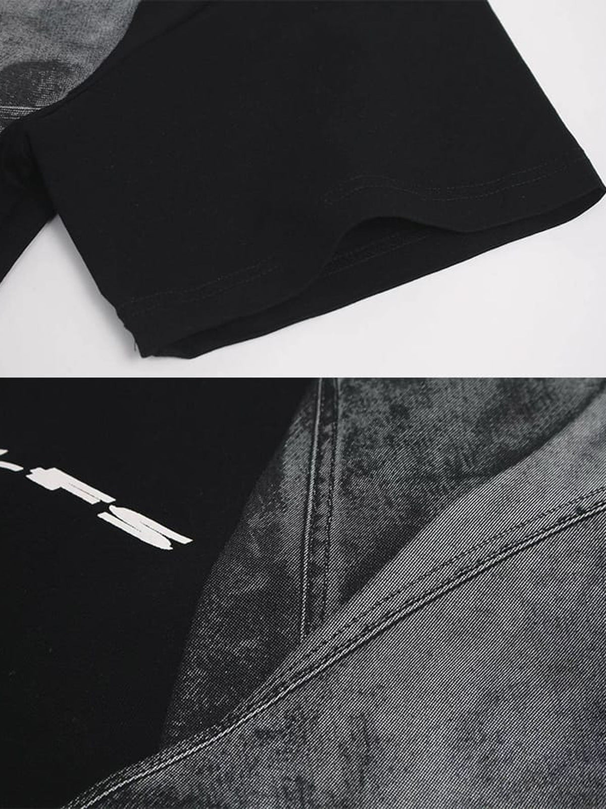 Denim illusion print tee – sleeve & denim print close-up | XoKool