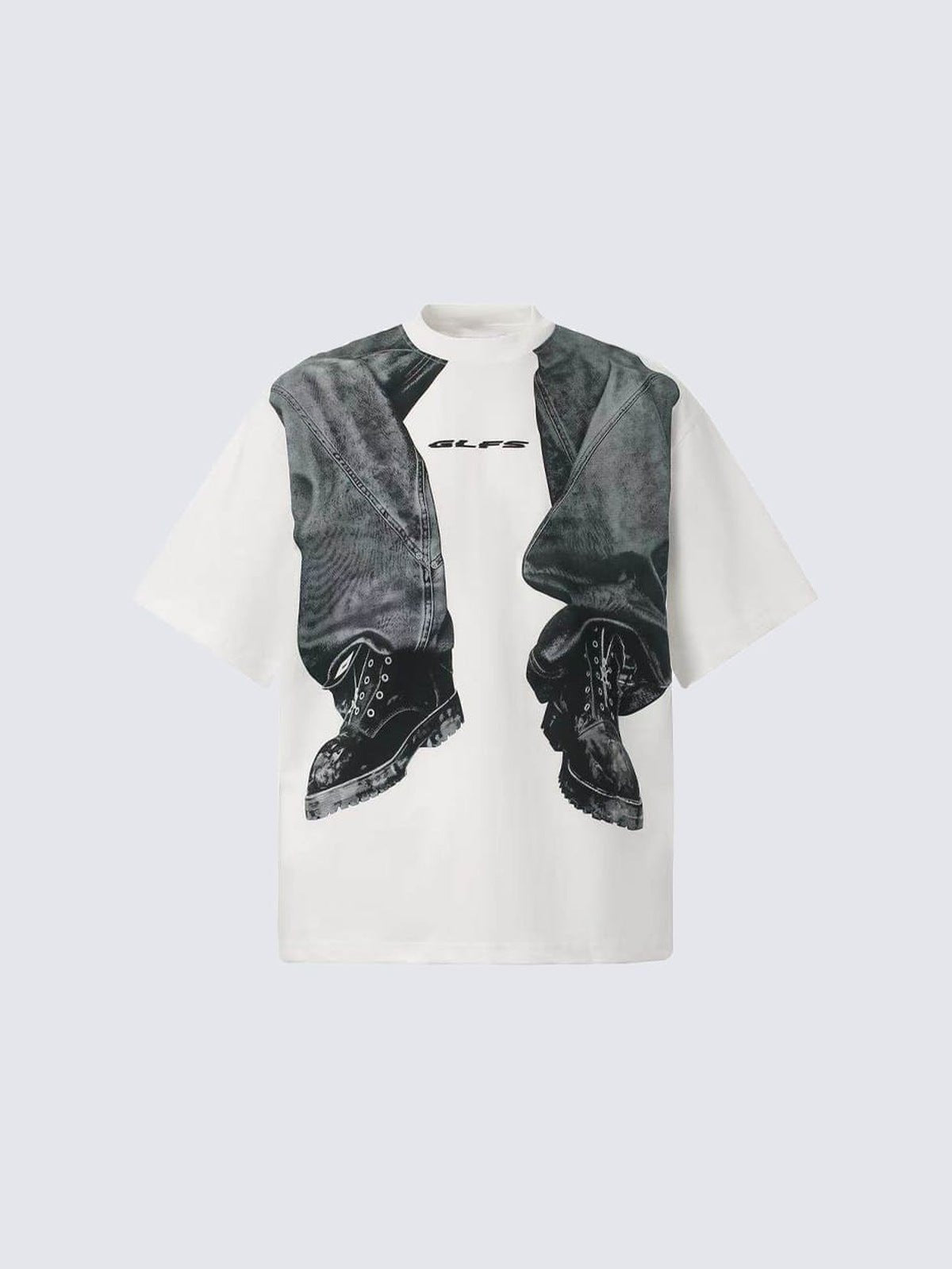 Denim Jacket Illusion Print Boxy Tee – White, front flat | XoKool