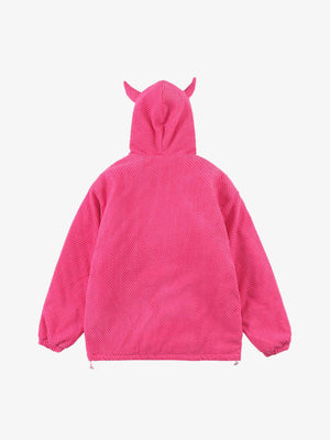 Chaqueta con capucha y cierre con cuernos de diablo – Rosa, vista trasera en plano | XoKool
