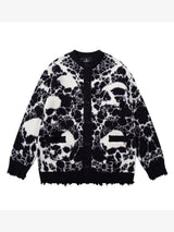 Vintage Skull Leopard Jacquard Knitted Cardigan