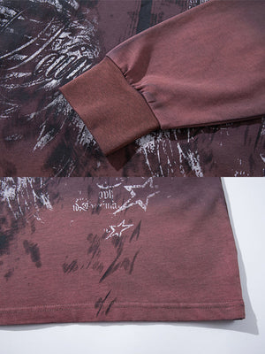 Dip dye long sleeve shirt – Burgundy, cuff and print close-up | XoKool