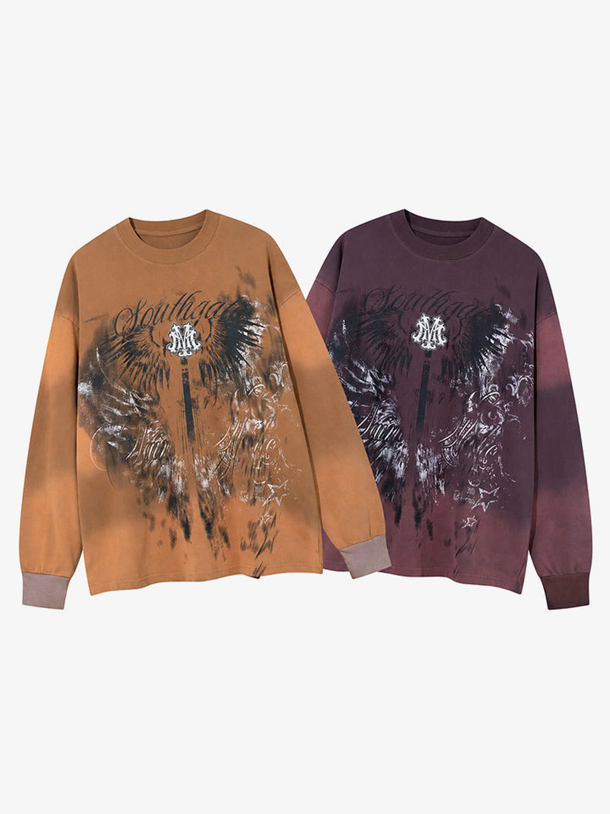 Dip dye long sleeve shirt – Rust and Burgundy together, front | XoKool