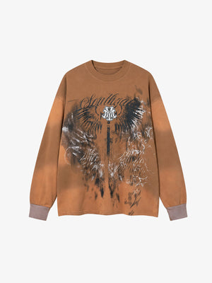 Dip Dye Long Sleeve Shirt with Wing Print – Rust, front flat | XoKool
