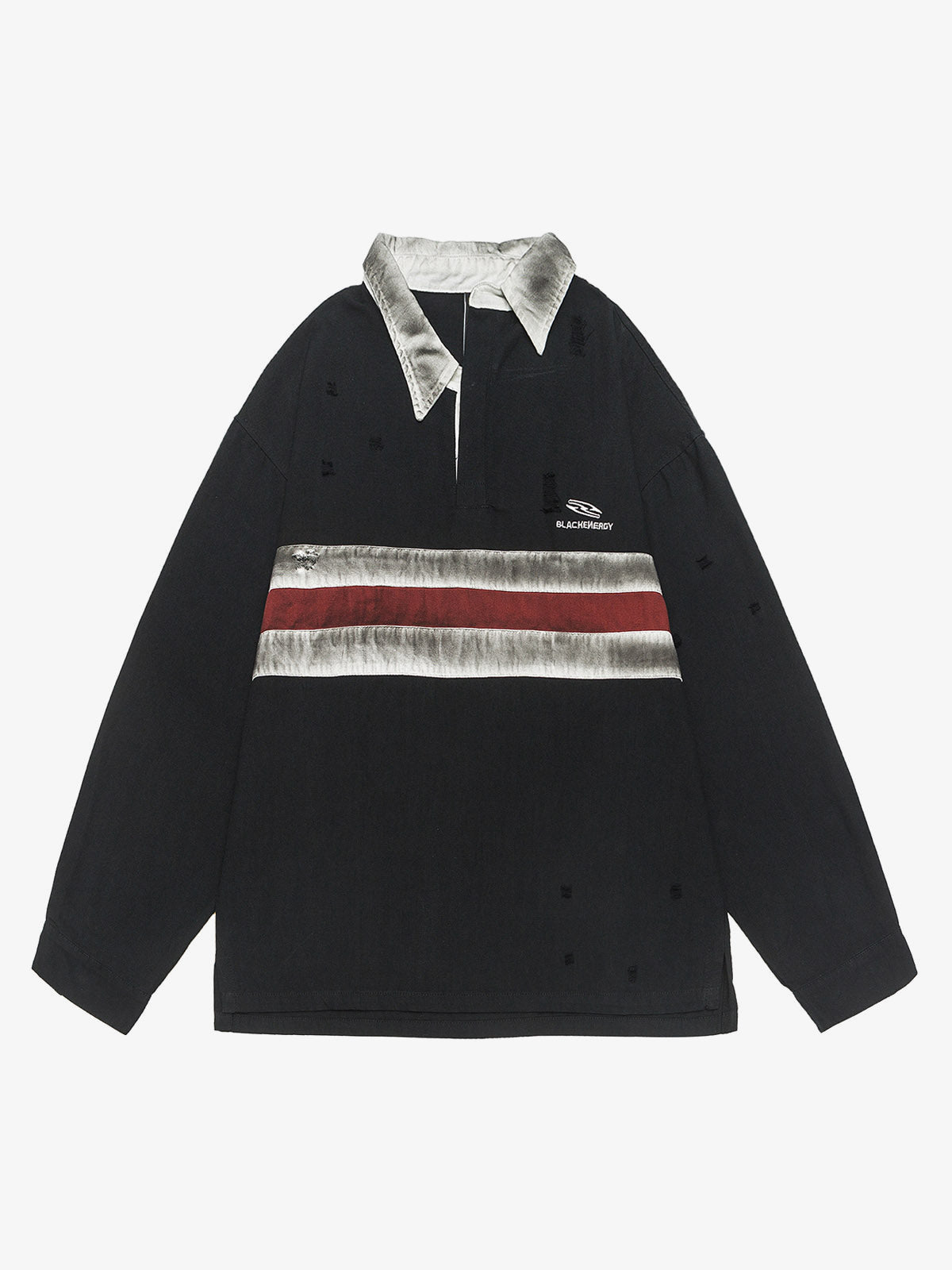 Distressed Long Sleeve Rugby Shirt in Black – Black, front view | XoKool