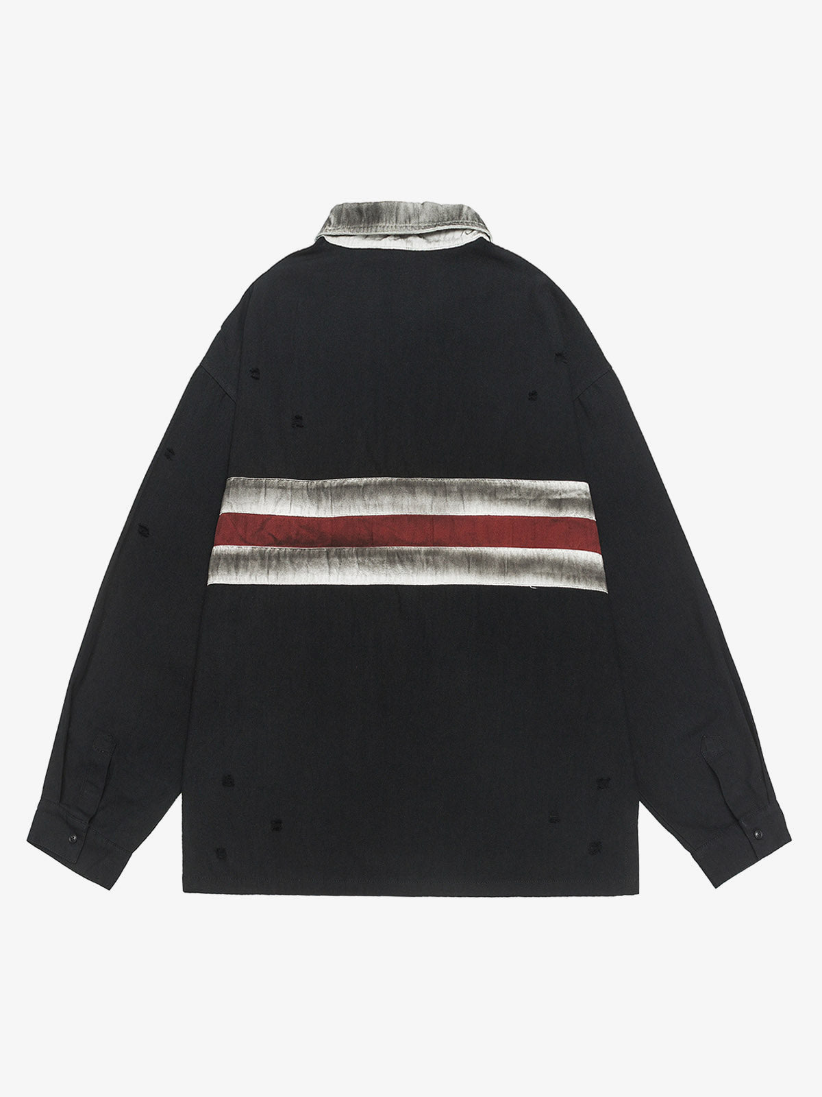 Distressed Long Sleeve Rugby Shirt in Black – back view | XoKool