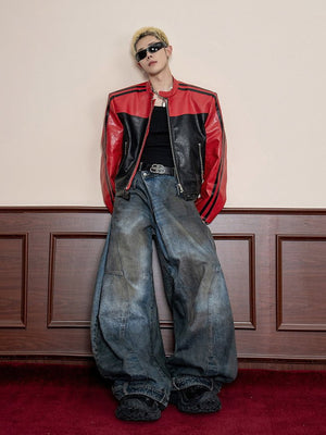 Balloon jeans – on model with red jacket | XoKool