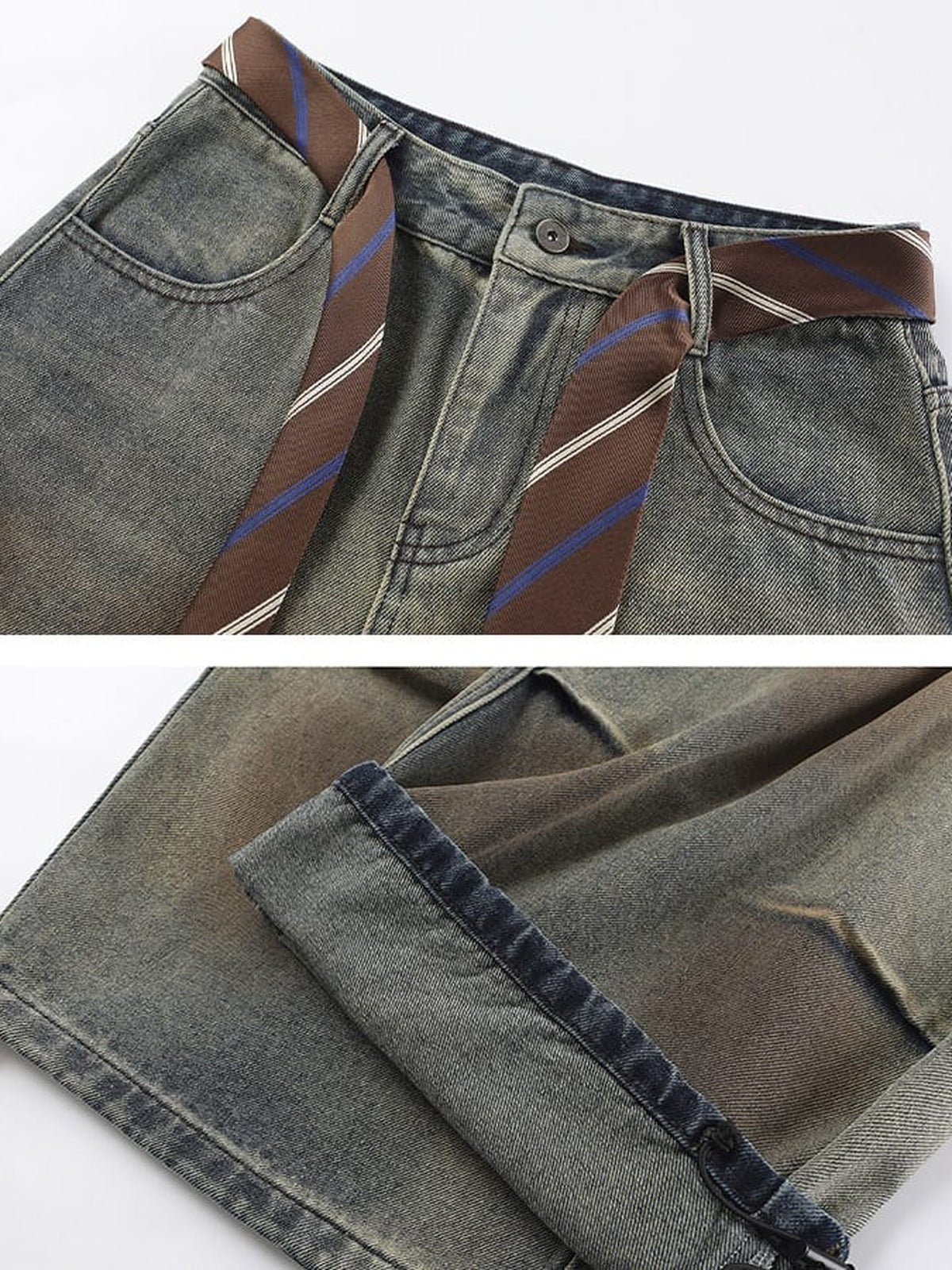 Balloon Jeans im Dirty Wash – Bindegürtel und Saum in Nahaufnahme | XoKool