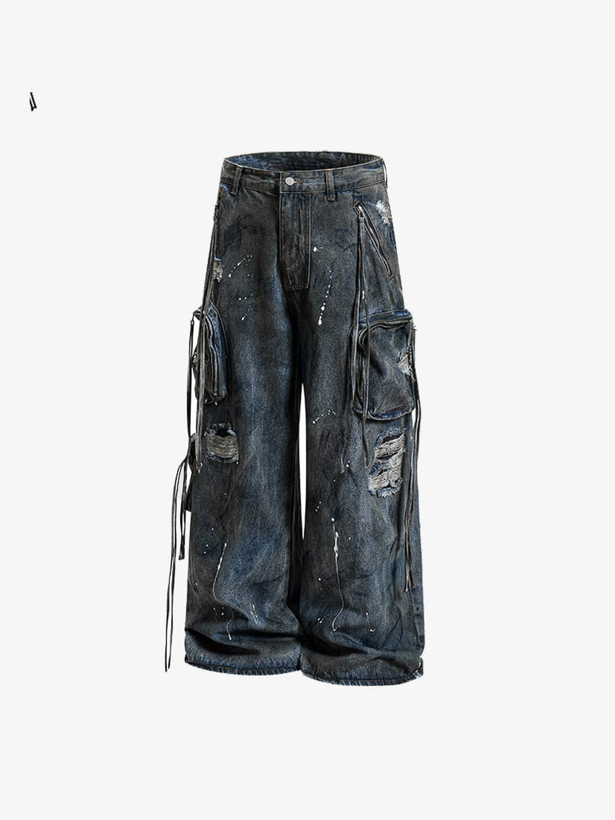 Cargo Jeans im Dirty Wash mit Farbspritzern – vorne flach liegend | XoKool