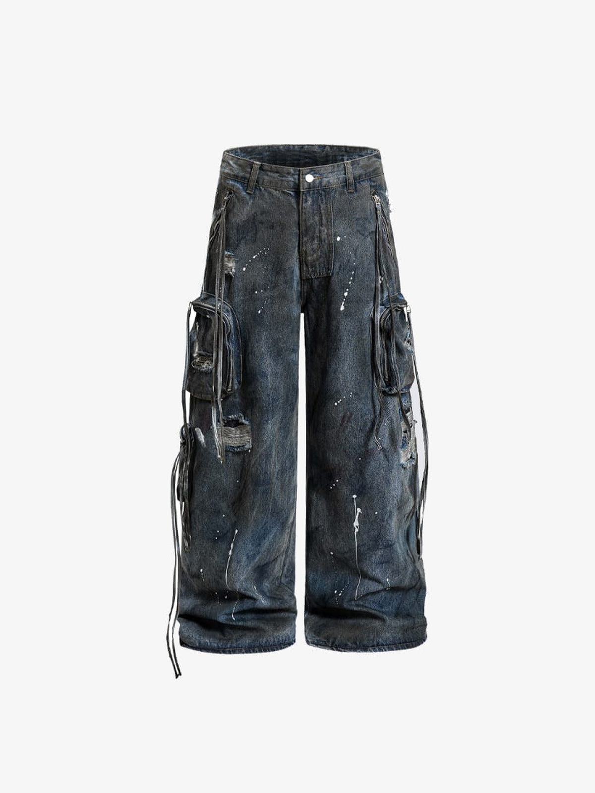 Cargo Jeans im Dirty Wash mit Farbspritzern – vorne flach liegend | XoKool