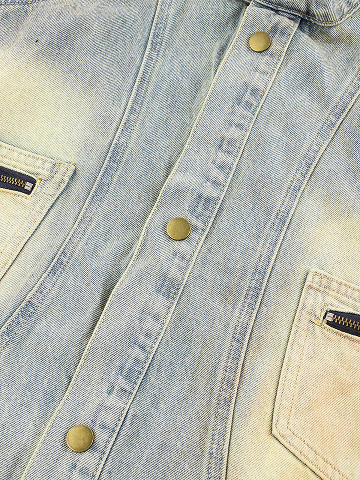 Dirty wash denim jacket – chest zip pockets close-up | XoKool