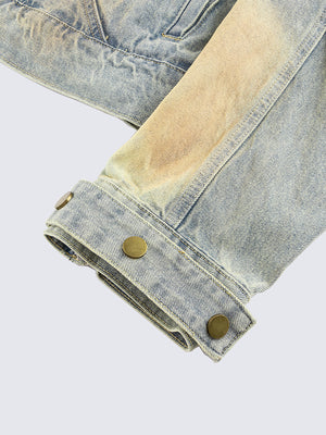 Dirty wash denim jacket – snap cuff close-up | XoKool
