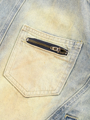 Dirty wash denim jacket – zip pocket close-up | XoKool