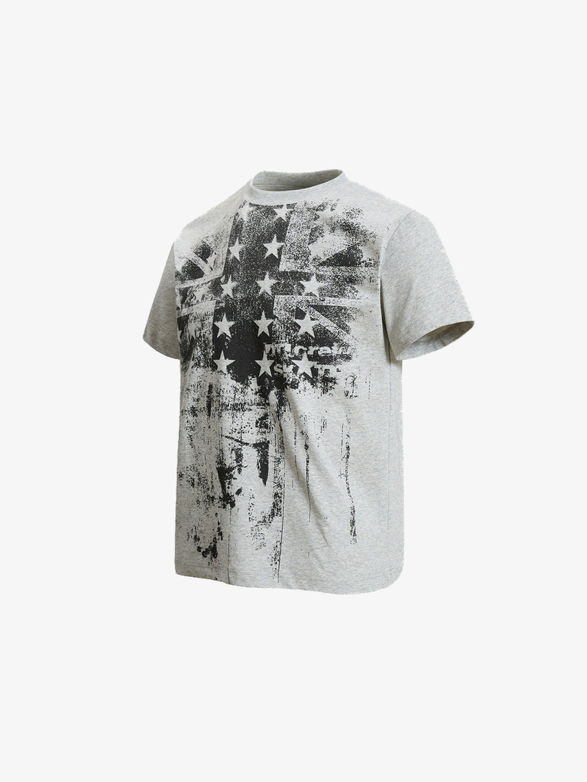 Distressed American Flag T-Shirt in Heather Grey – Grey, angled front | XoKool