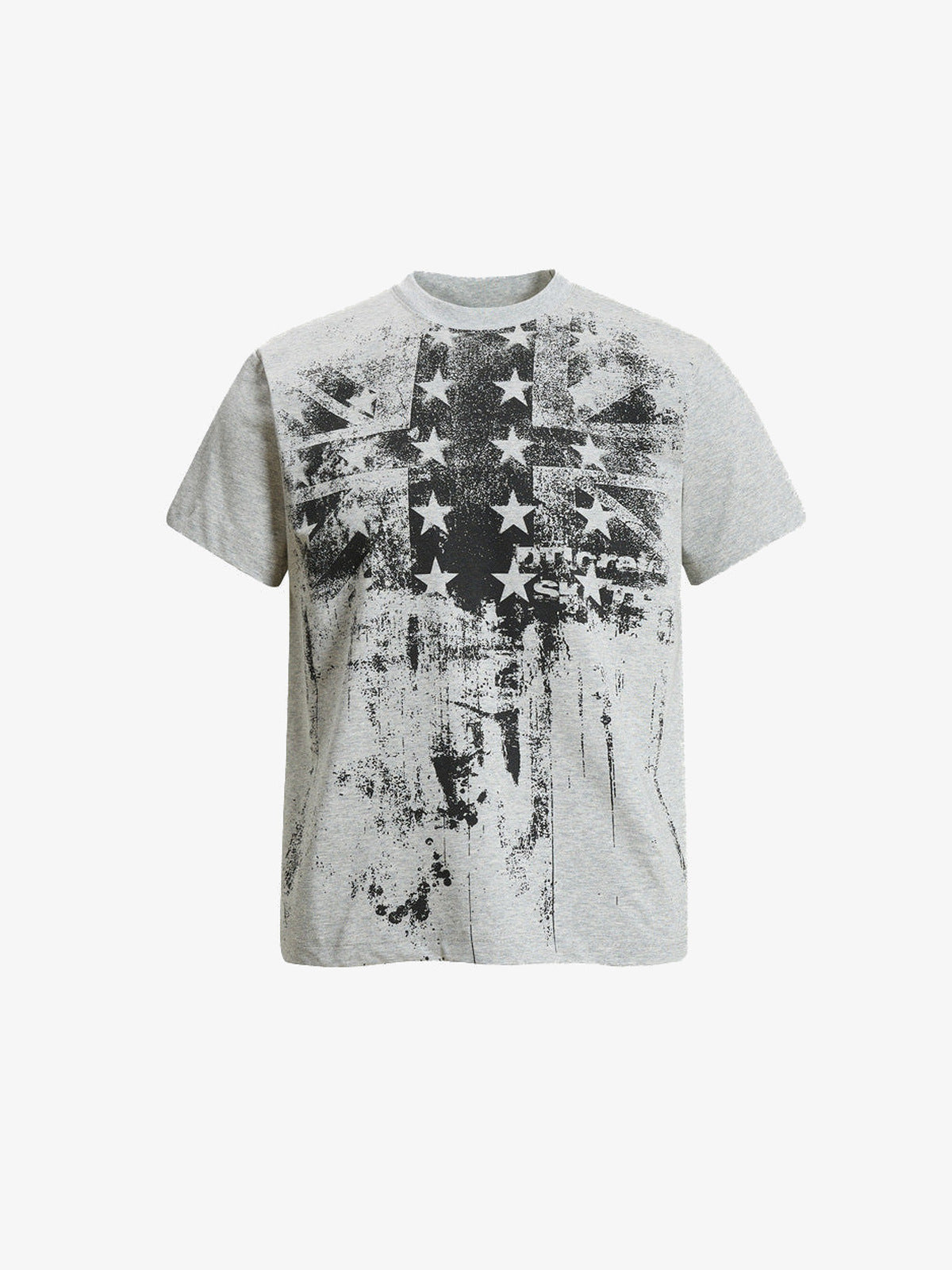 Distressed American Flag T-Shirt in Heather Grey – Grey, front view | XoKool