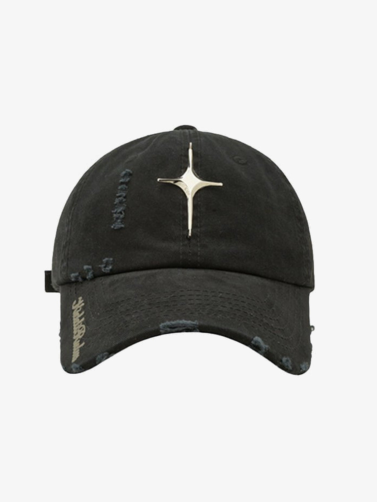 Distressed Baseballcap mit Metallstern – Schwarz, Vorderansicht | XoKool