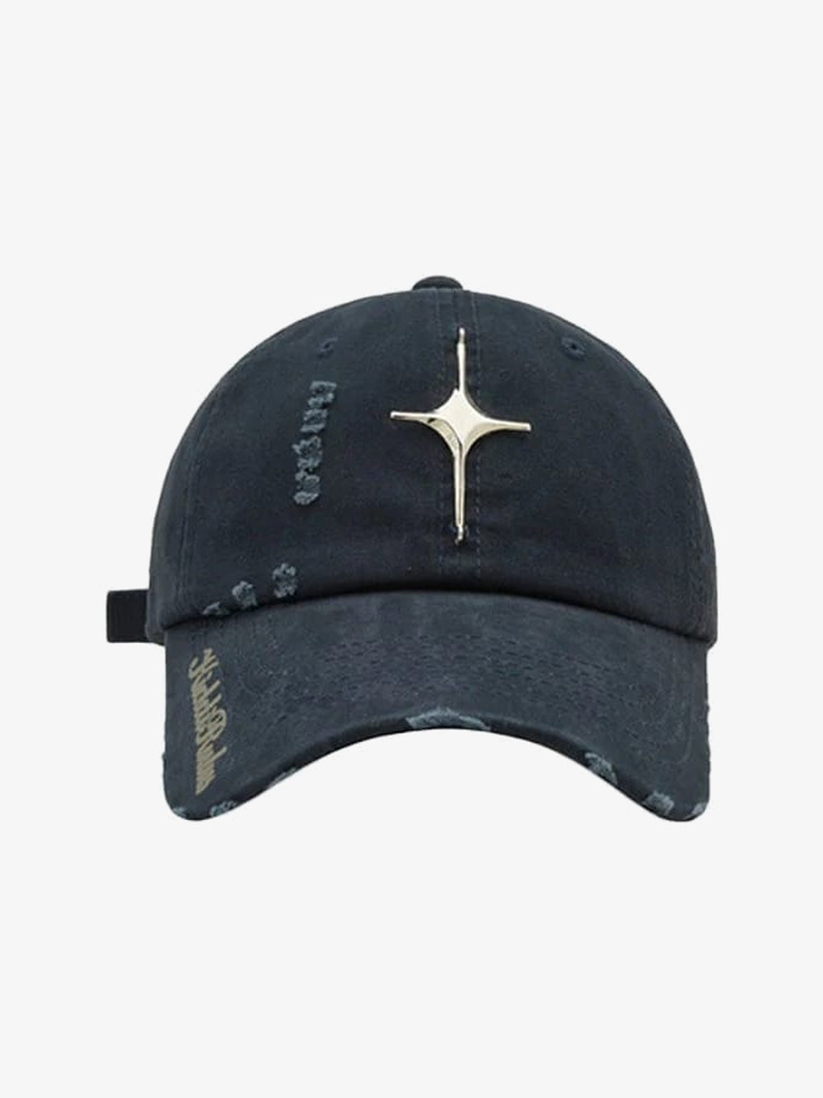Distressed Baseball Cap with Metal Star – Navy, front view | XoKool