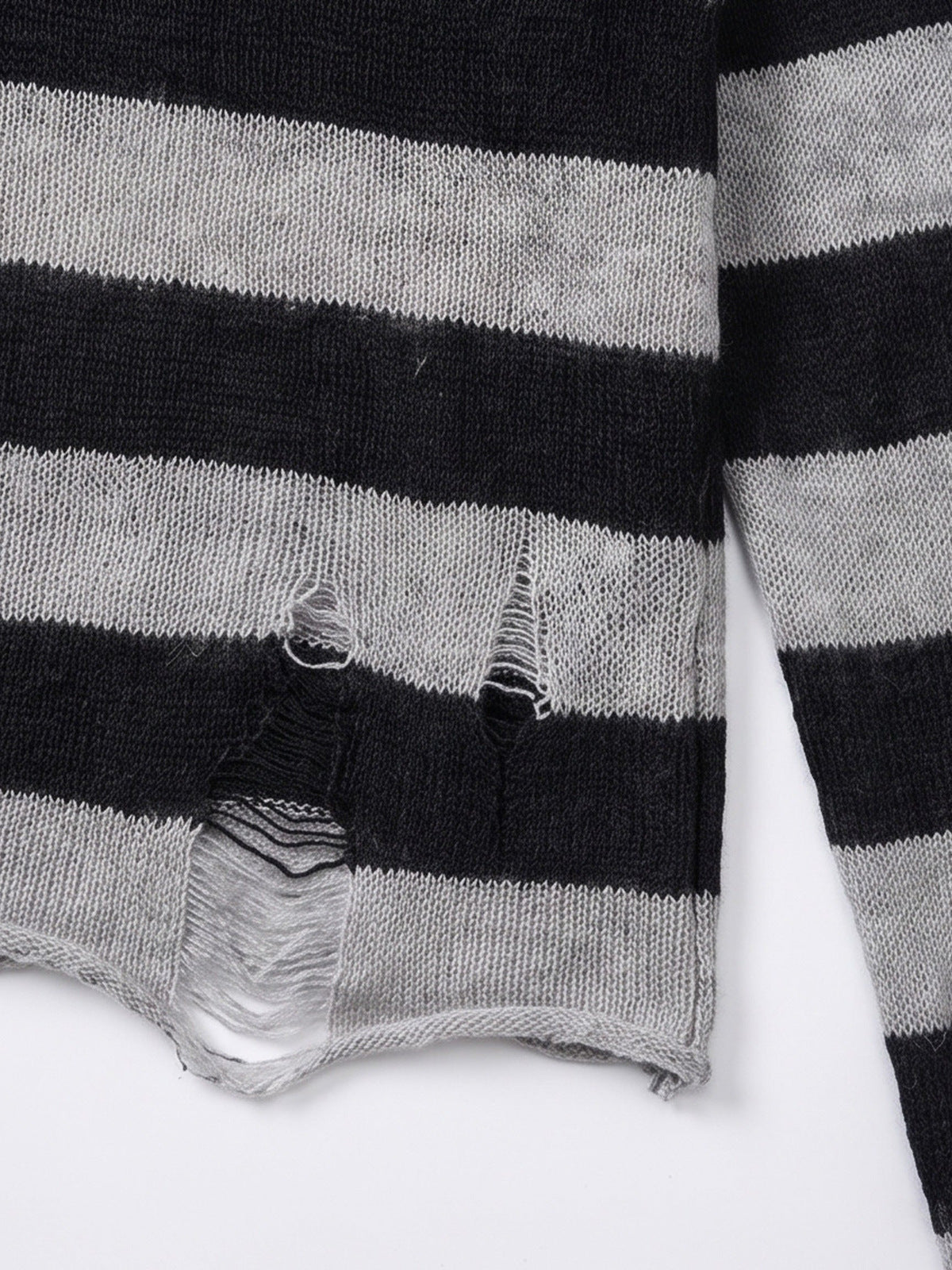 Striped knit sweater – hem distressed close-up | XoKool