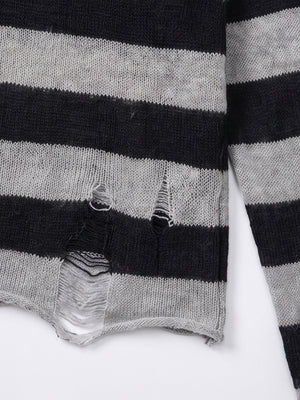 Striped knit sweater – hem distressed close-up | XoKool