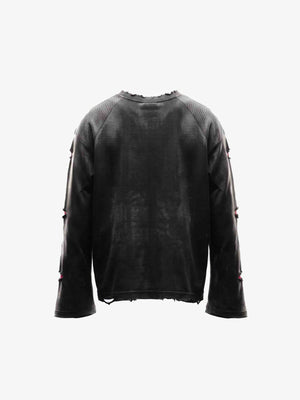 Distressed Raglan Long Sleeve Shirt – back, flat | XoKool