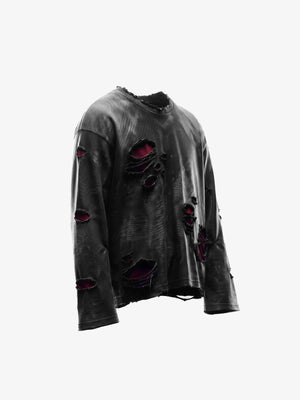 Distressed Raglan Long Sleeve Shirt – front, angle | XoKool