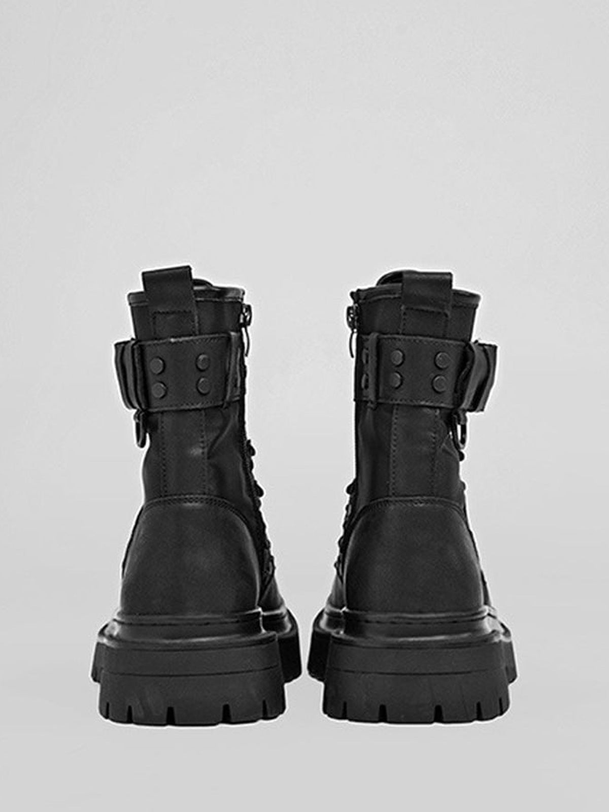 Distressed Buckle Strap Lace Up Combat Boots – pair, back view | XoKool