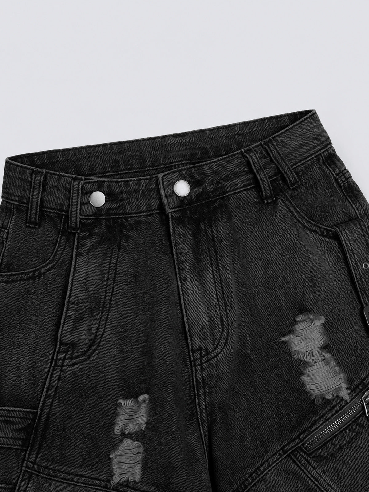 Cargo Jorts – Nahaufnahme von Bund und Used-Look | XoKool