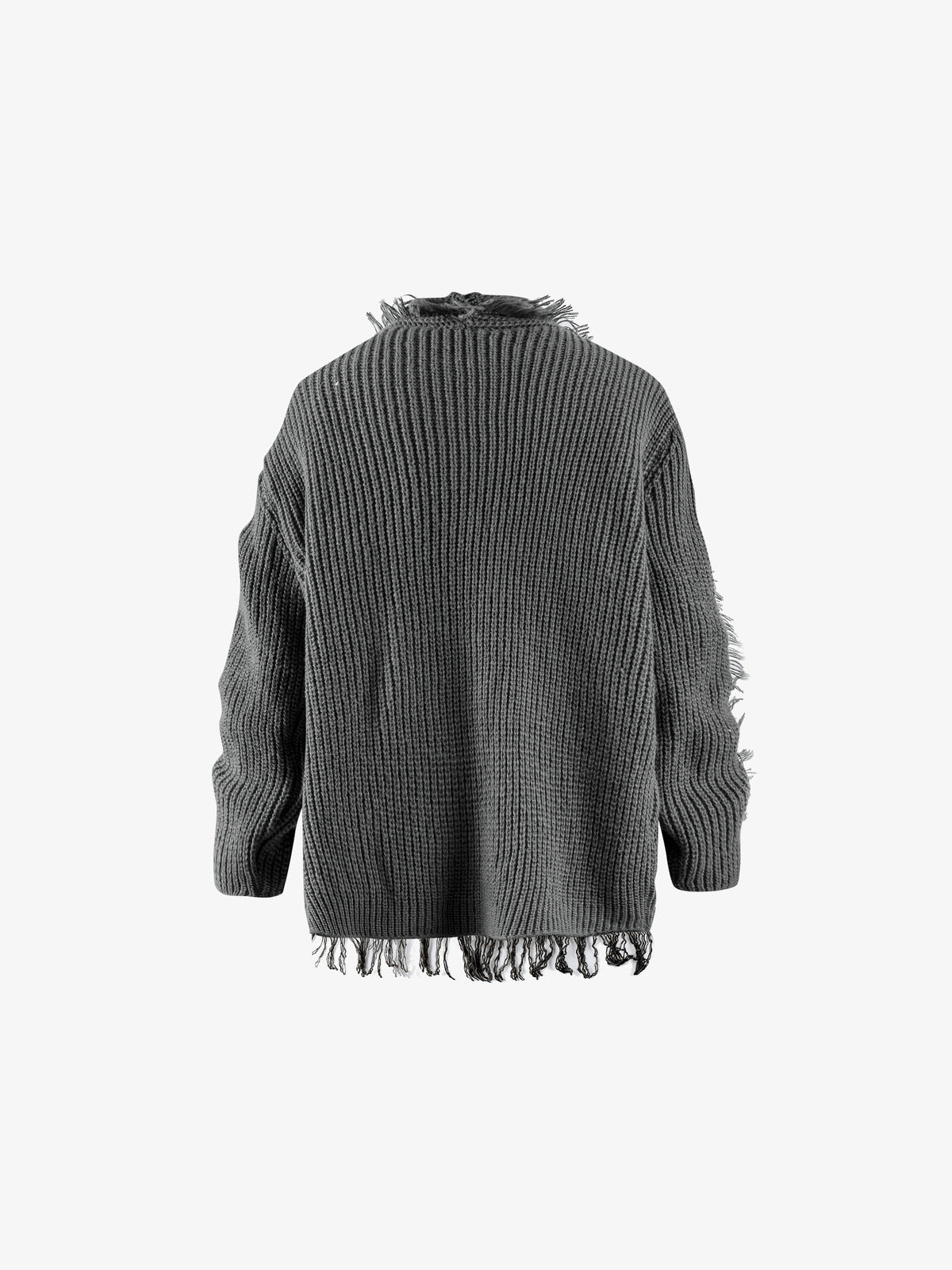Distressed Chunky Knit Strickjacke mit offener Front – Anthrazit, Rückansicht | XoKool