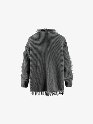 Distressed Chunky Knit Strickjacke mit offener Front – Anthrazit, Rückansicht | XoKool