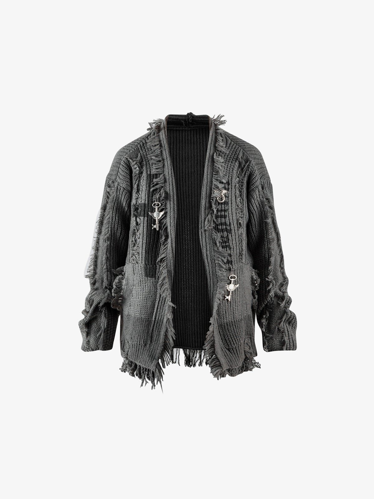 Distressed Chunky Knit Strickjacke mit offener Front – Anthrazit, Vorderansicht | XoKool