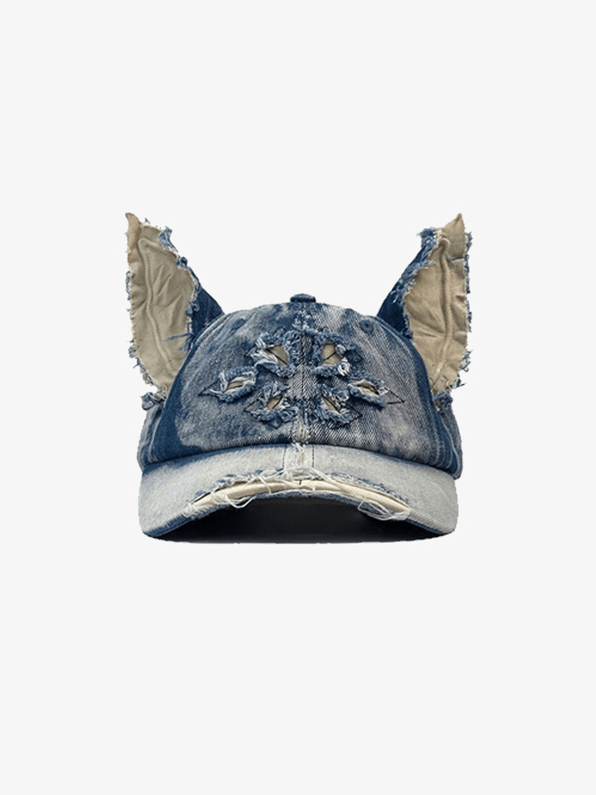 Gorra de béisbol de denim desgastado con orejas deshilachadas – azul, vista frontal | XoKool