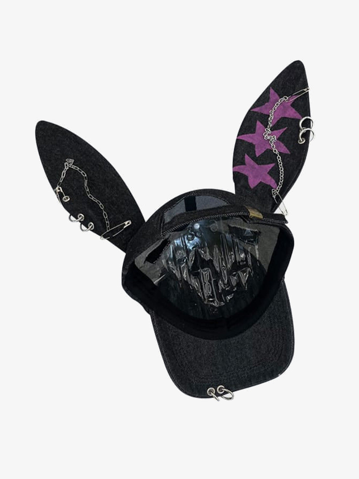 Bunny ear cap – Black Purple Star, inside view | XoKool