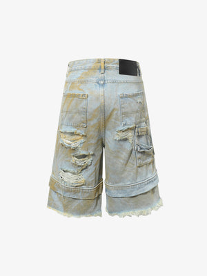 Jorts cargo rotos con lavado sucio – vista trasera plana | XoKool