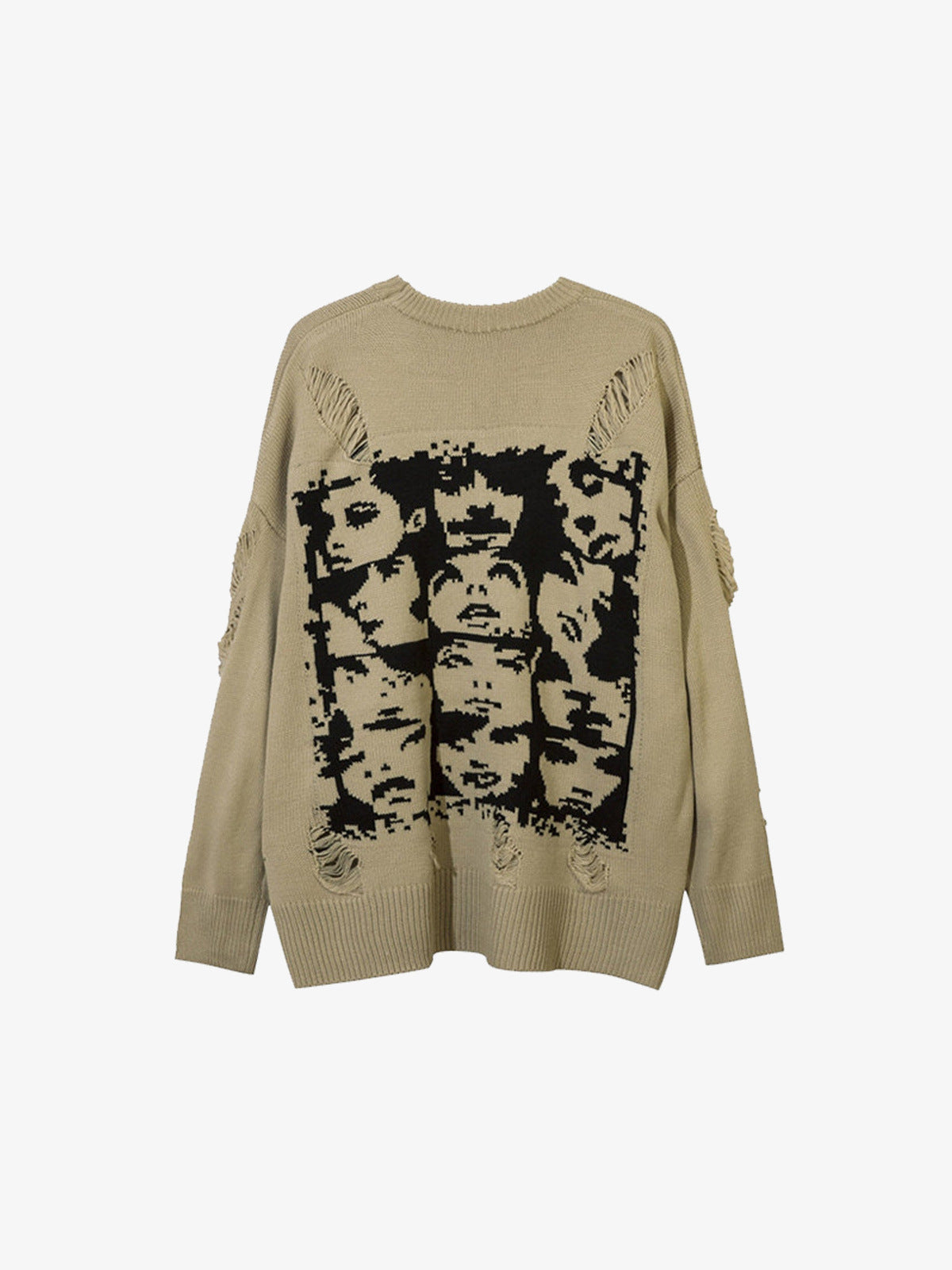 Face jacquard sweater – Khaki, back view | XoKool
