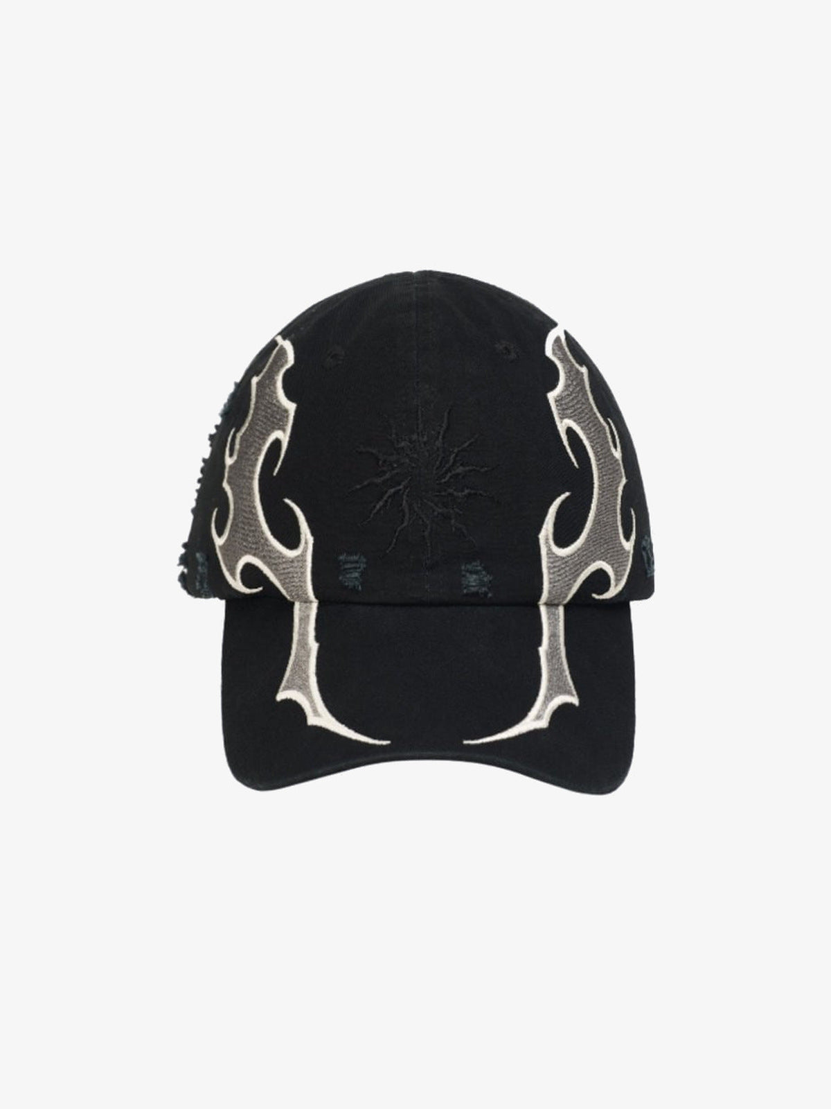 Distressed Baseballcap mit Flammen in Schwarz – Schwarz, Vorderansicht | XoKool