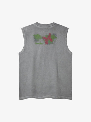 Camiseta sin mangas rasgada con mariposa gráfica, negra o gris – gris, vista trasera | XoKool